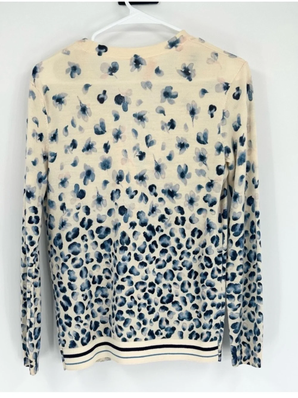 Tory Burch 100% Merino Wool Floral Leopard Print V-Neck Cardigan Sweater,Size XS